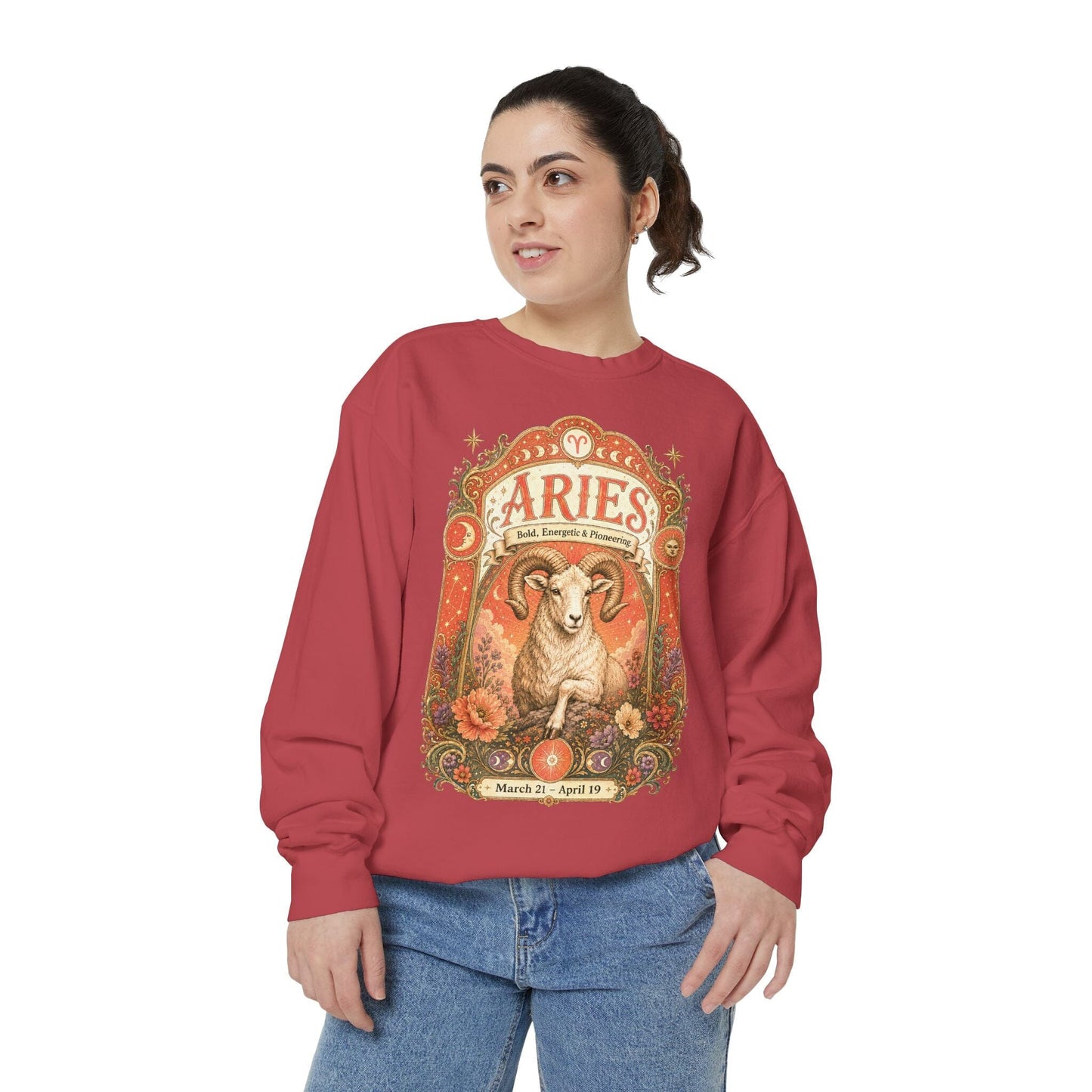 Aries Zodiac Garment-Dyed Sweatshirt – Mystic Ram Artwork