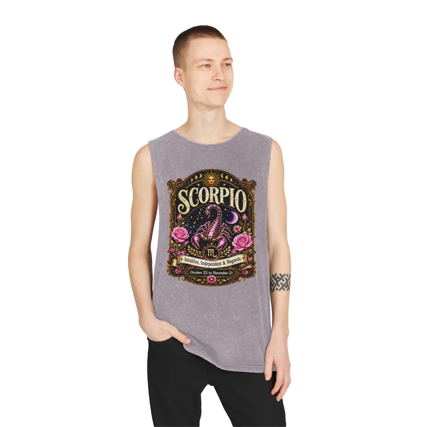 Scorpio Zodiac Stonewash Tank Top – Cosmic Scorpion Artwork