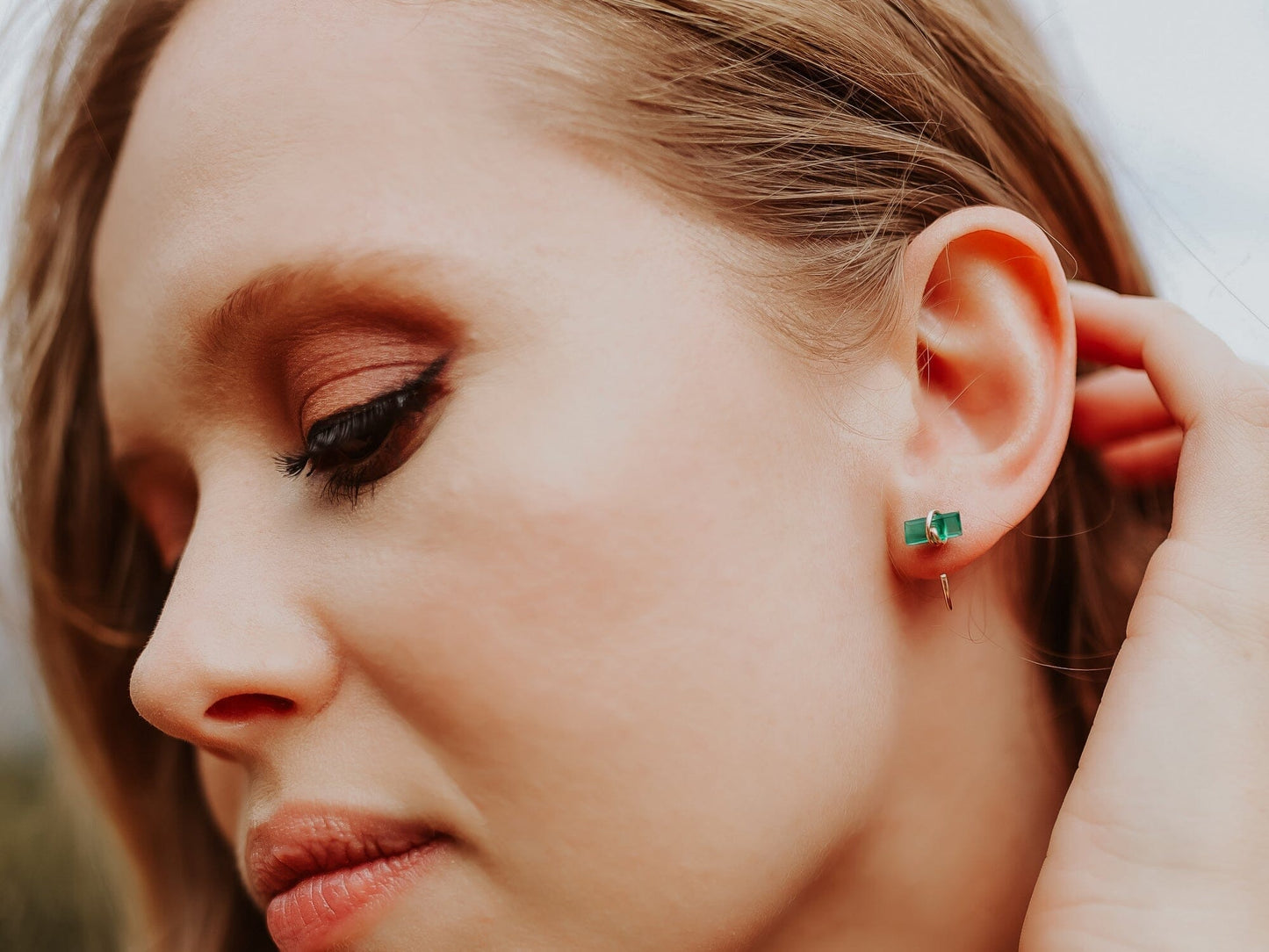 Black Sunstone Hug Hoops | Minimalist Gemstone Earrings