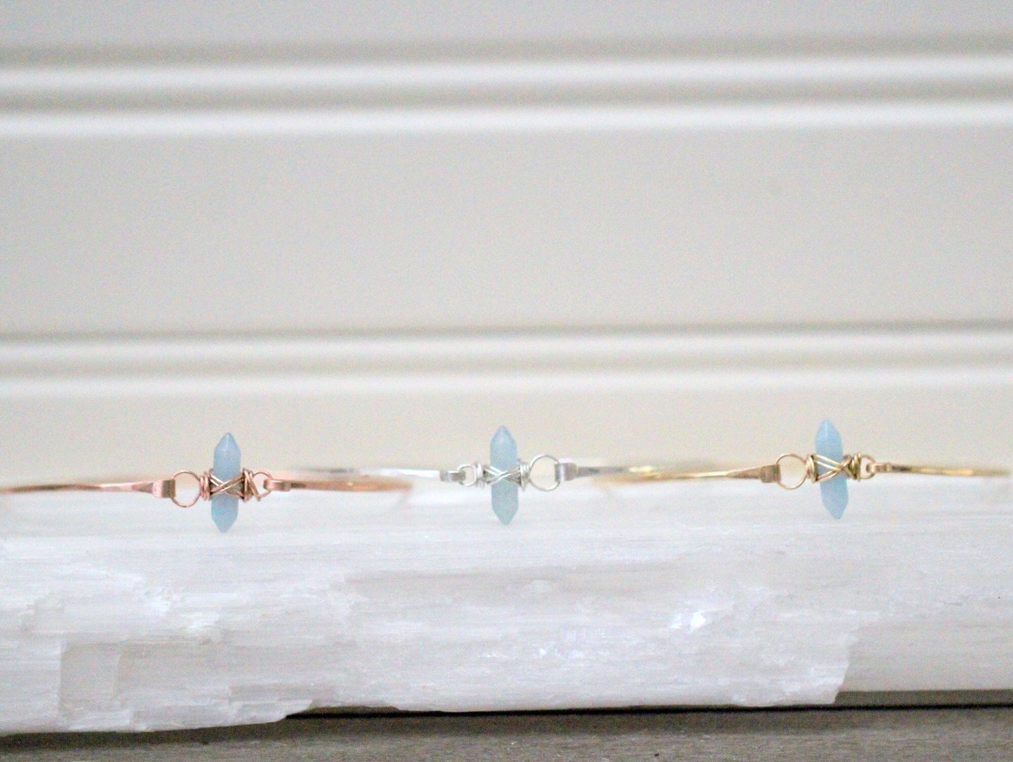 Crest Bracelet - Aquamarine | Minimalist Gemstone Bangle