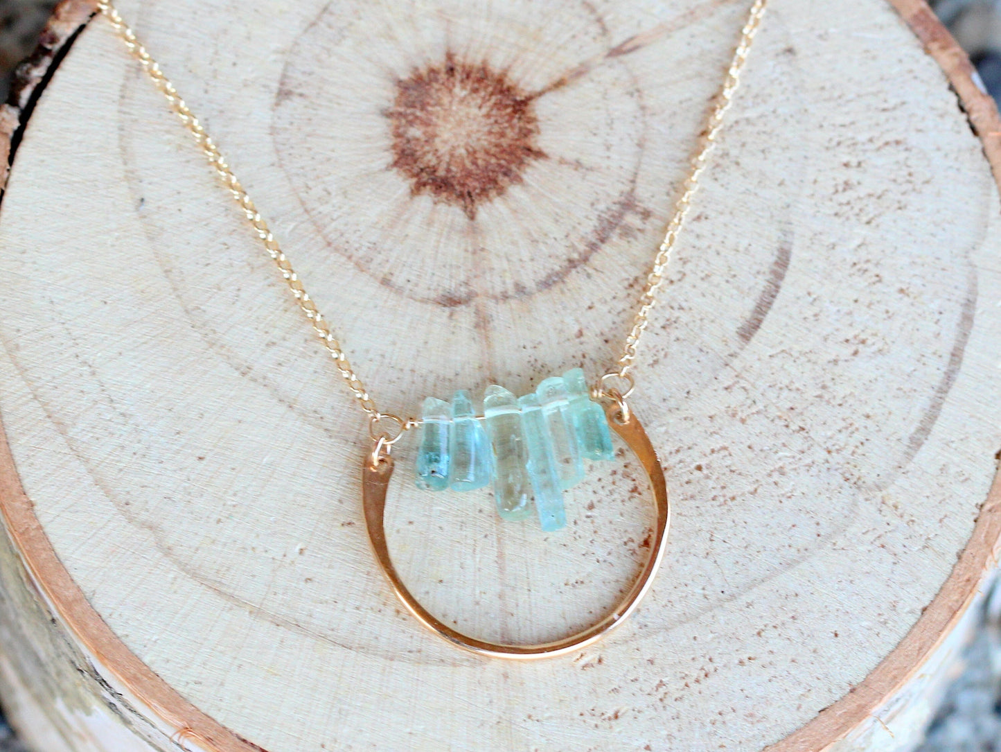 Bar Graph Necklace | Raw Aquamarine Pendant Necklace