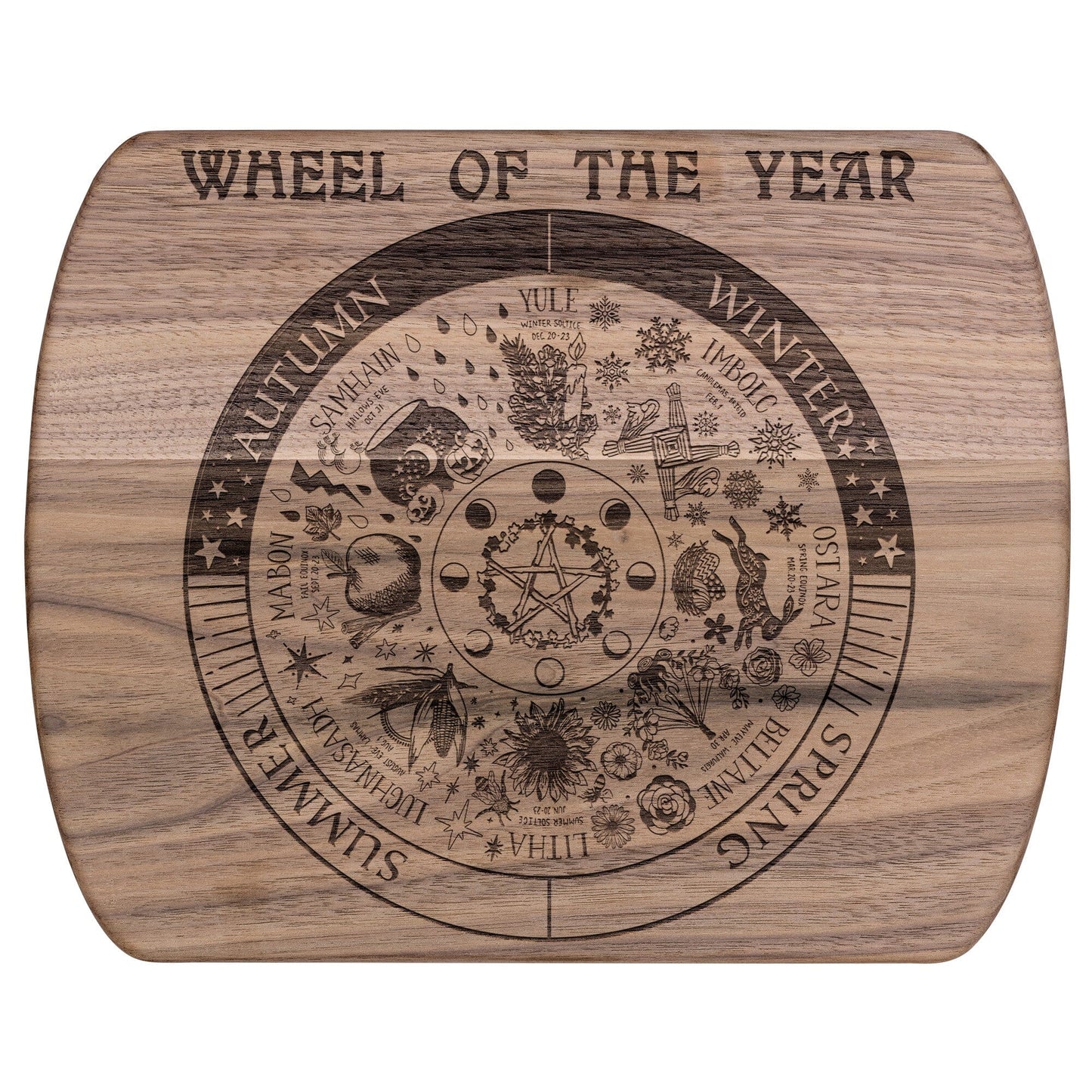 Wheel of the Year Round Edge Wood Cutting Board