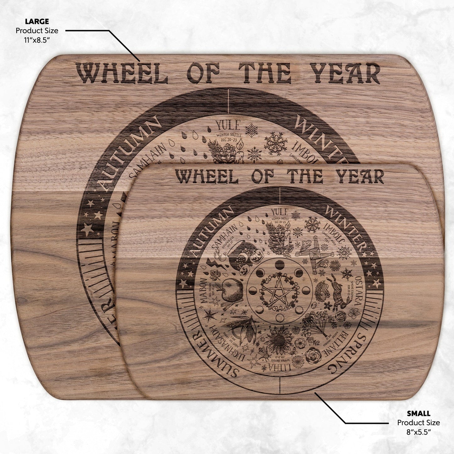 Wheel of the Year Round Edge Wood Cutting Board