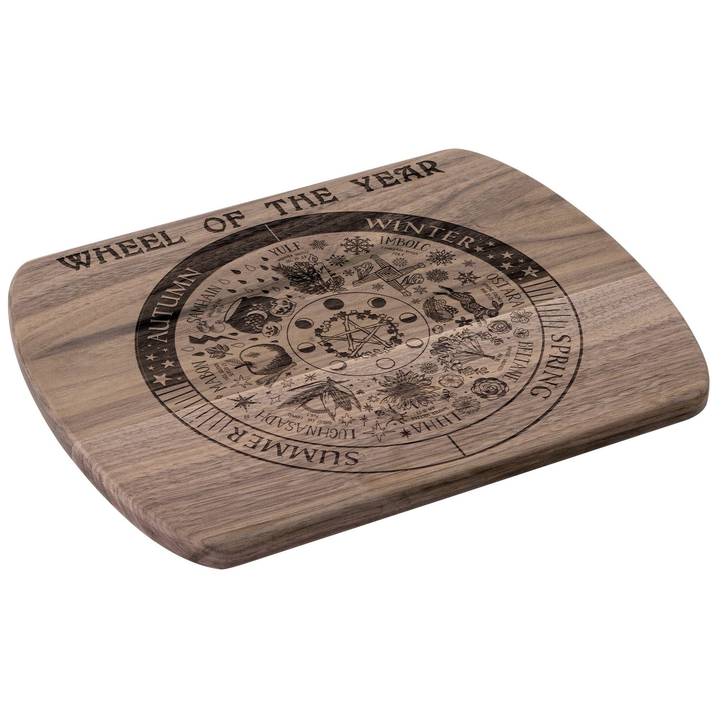 Wheel of the Year Round Edge Wood Cutting Board
