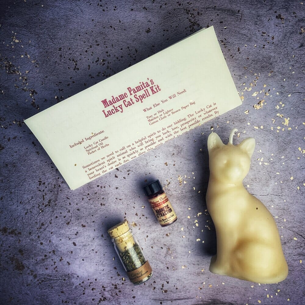 Lucky Cat Candle Spell Kit - Fast Action & Manifestation Magic - Spirit Nest