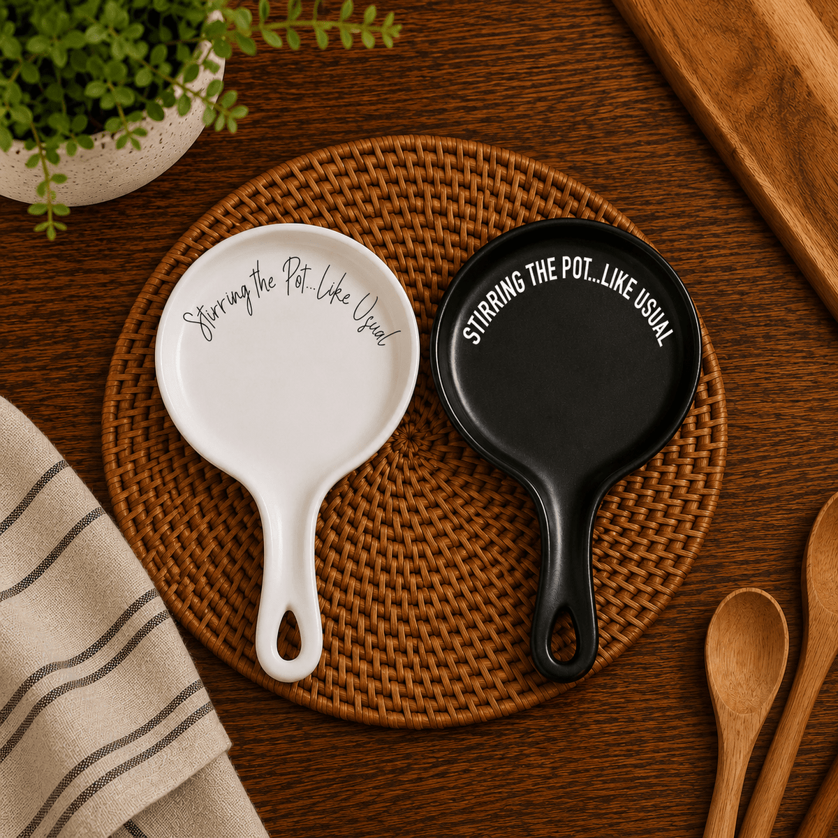 Stirring the Pot | Porcelain Spoon Rest with Wooden Spoon
