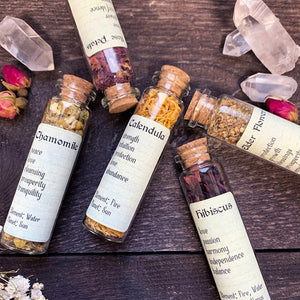 Set of 5 Flowers - Bottled Witchcraft, Magickal, Spell and Apothecary Dried Flowers for Ritual and Altar
