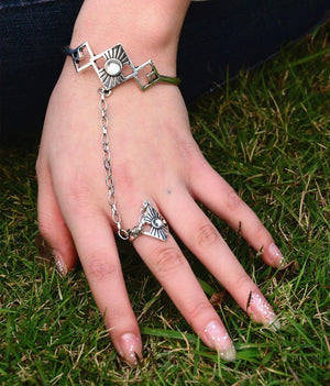 Bohemian geometric silver sunstone ring bracelet