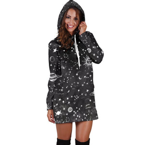 Astrology map - Black hoodie dress