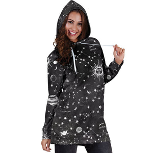 Astrology map - Black hoodie dress