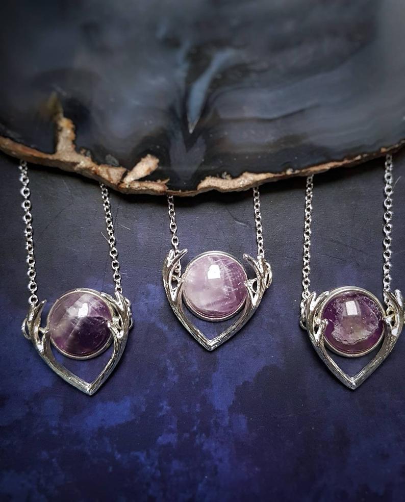 Antlers with Amethyst Crystal Necklace