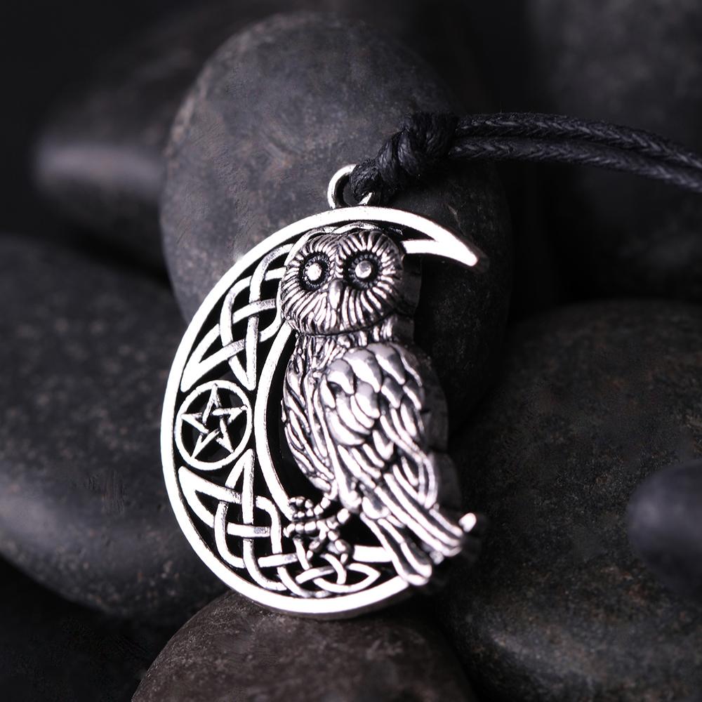 Wicca Goddess Crescent Moon Pendant Owl Necklace