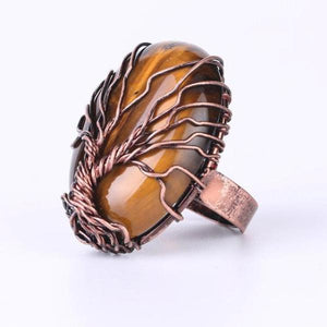 Crystal Stone Wire Wrapped Tree of Life Ring