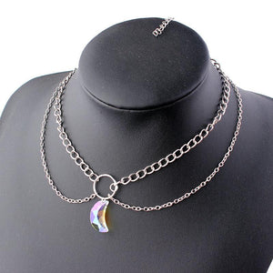 Crystal Moon Pendant Multi-layer Chain Necklace