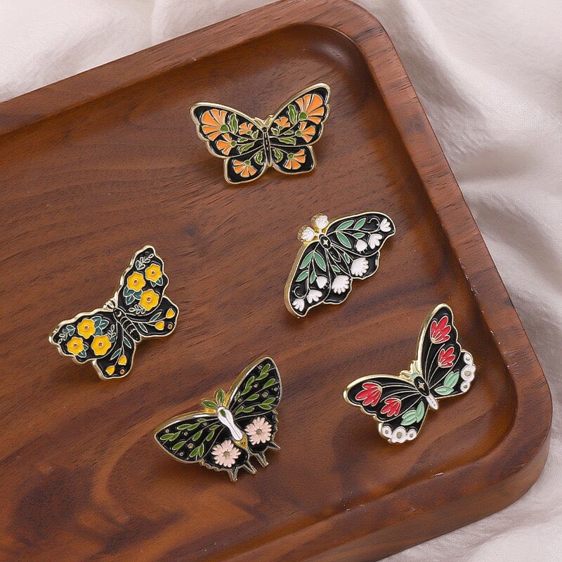 Romantic Floral Moth Enamel Pin