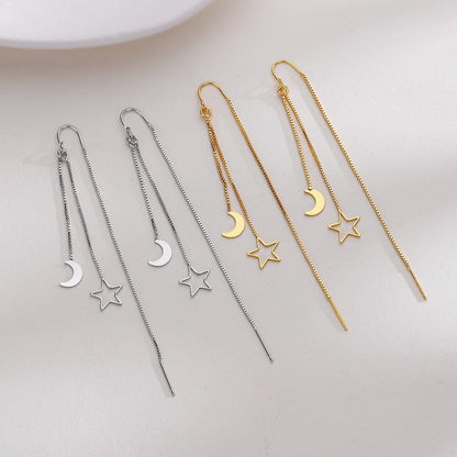 Moon and Star Threader Earrings