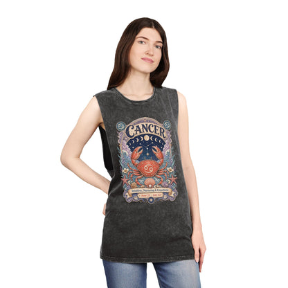 Cancer Zodiac Stonewash Tank Top – Cosmic Crab Artwork
