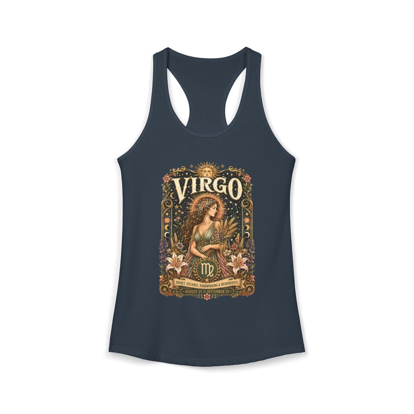 Virgo Zodiac Women's Racerback Tank – Ornate Maiden Artwork