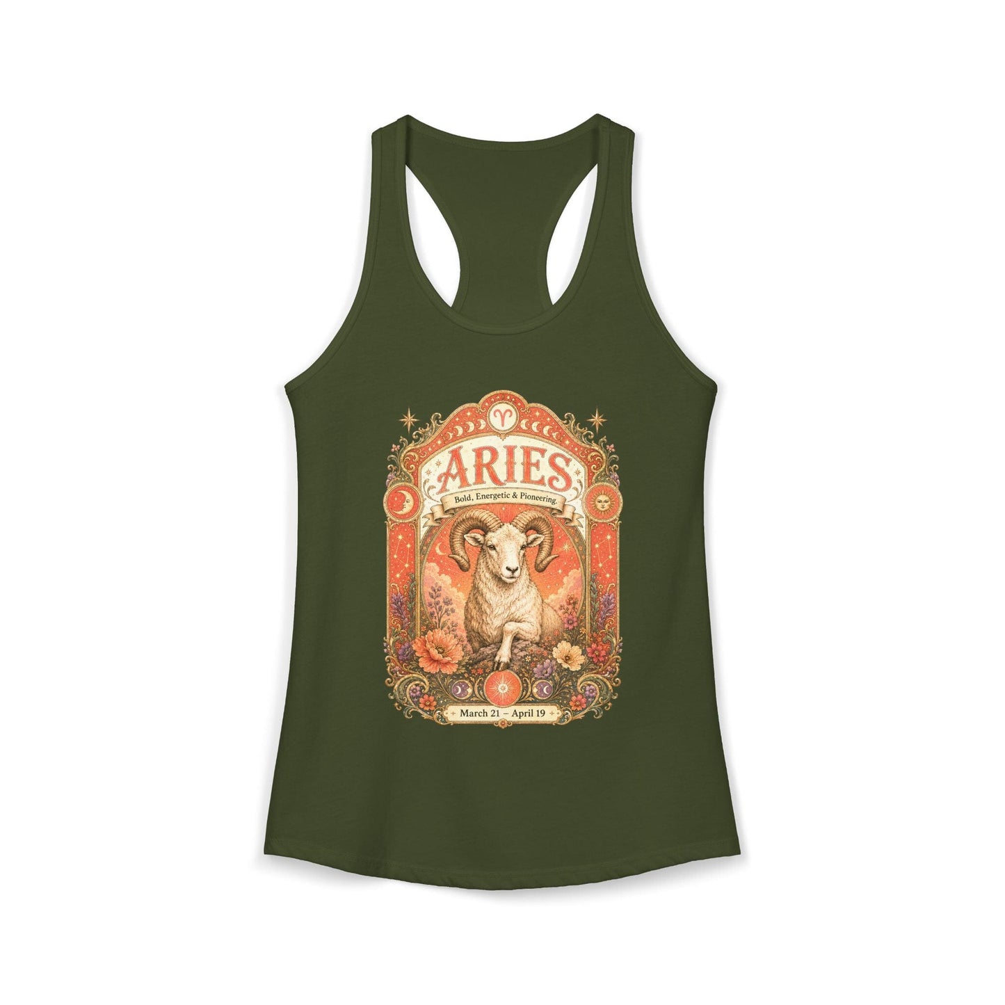 Aries Zodiac Women's Racerback Tank – Ornate Ram Artwork