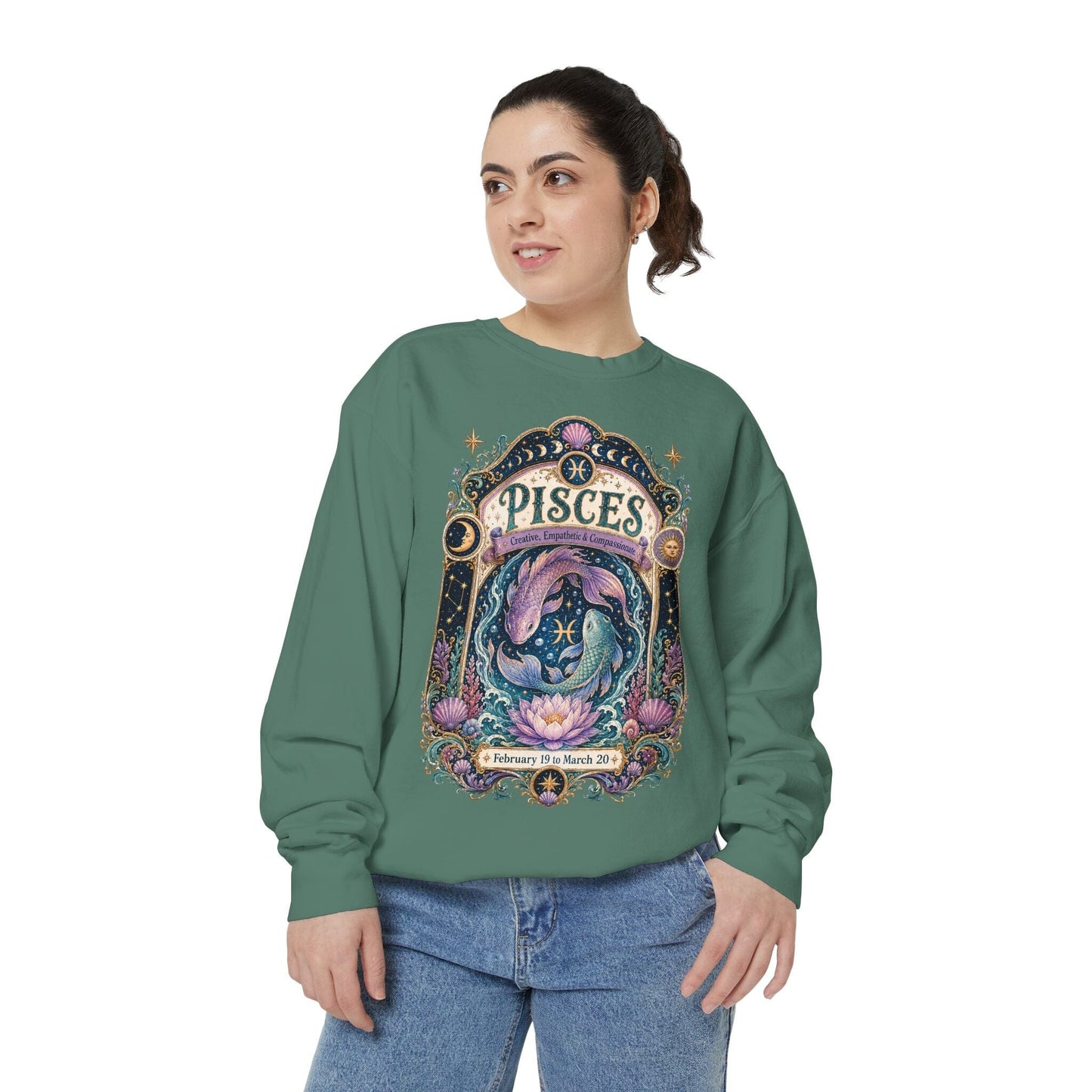 Pisces Zodiac Garment-Dyed Sweatshirt – Mystic Fish Artwork