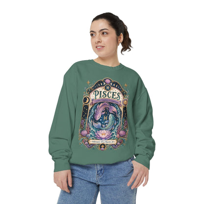 Pisces Zodiac Garment-Dyed Sweatshirt – Mystic Fish Artwork