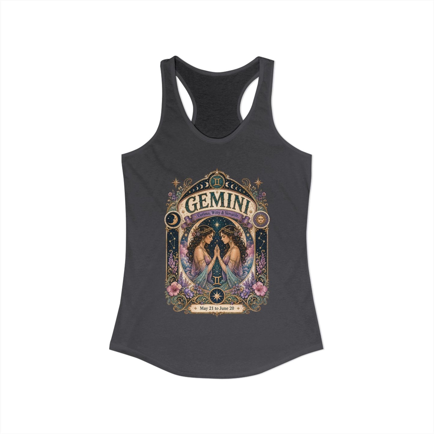 Gemini Zodiac Women's Racerback Tank – Ornate Twins Artwork