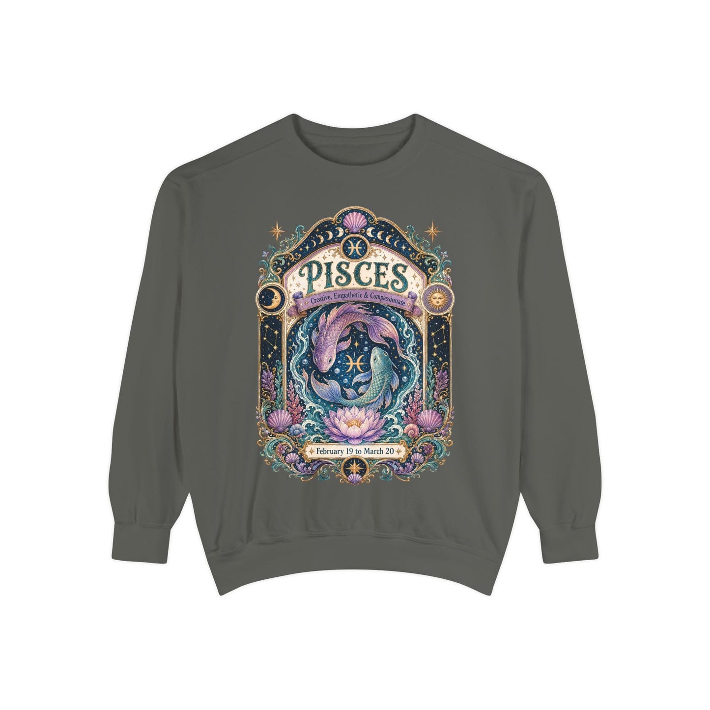Pisces Zodiac Garment-Dyed Sweatshirt – Mystic Fish Artwork