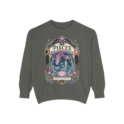 Pisces Zodiac Garment-Dyed Sweatshirt – Mystic Fish Artwork