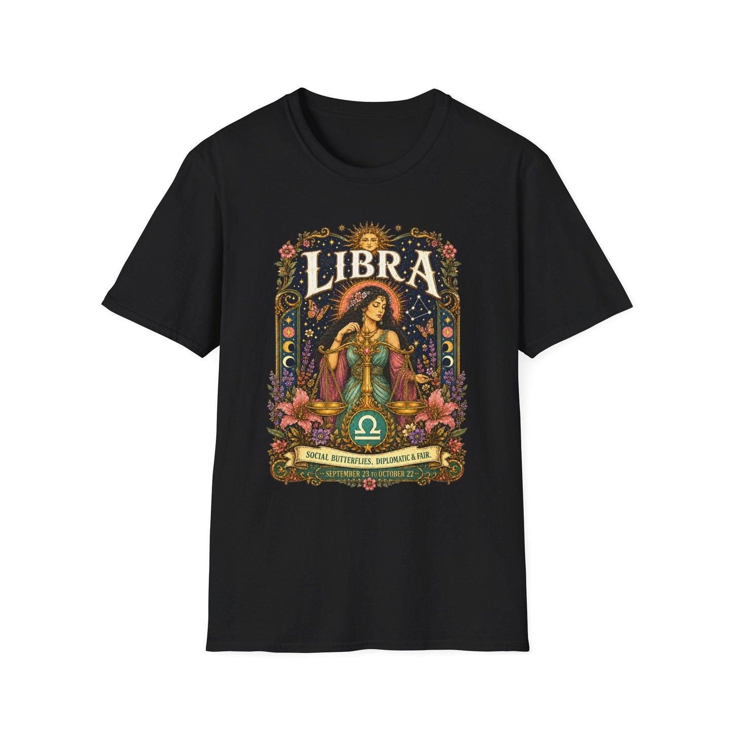 Libra Zodiac Softstyle T-Shirt – Celestial Scales Artwork