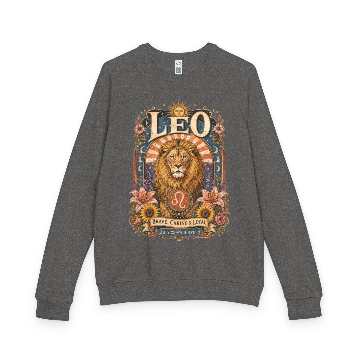 Leo Zodiac Raglan Sweatshirt – Ethereal Lion Artwork