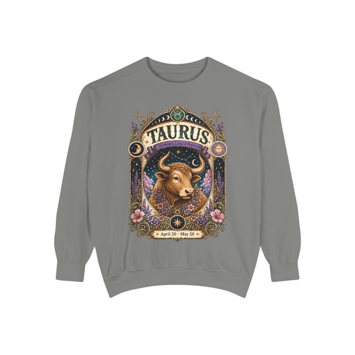 Taurus Zodiac Garment-Dyed Sweatshirt – Mystic Bull Artwork