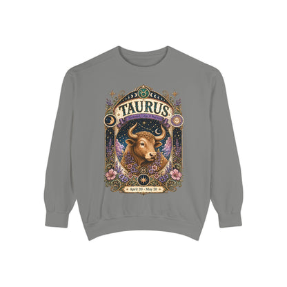 Taurus Zodiac Garment-Dyed Sweatshirt – Mystic Bull Artwork
