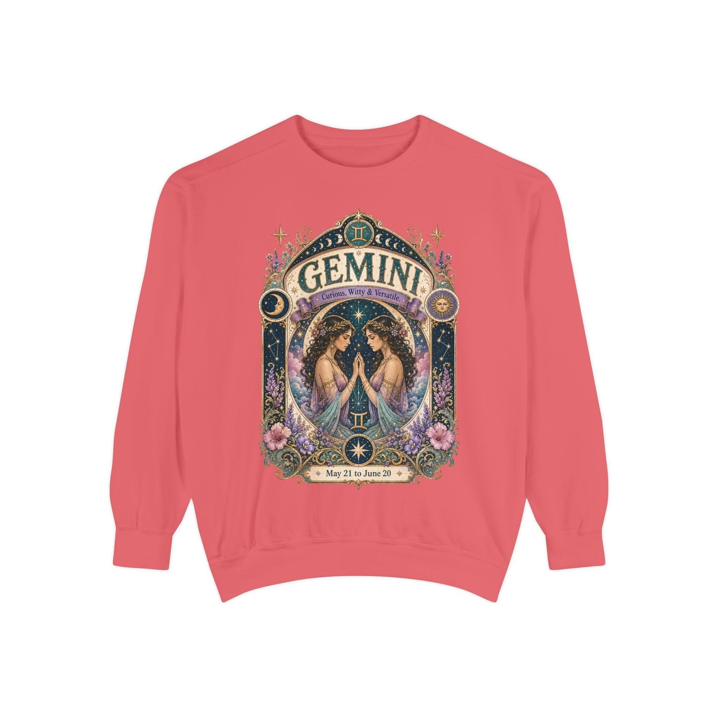 Gemini Zodiac Garment-Dyed Sweatshirt – Mystic Twins Artwork