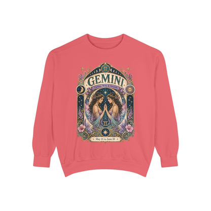 Gemini Zodiac Garment-Dyed Sweatshirt – Mystic Twins Artwork