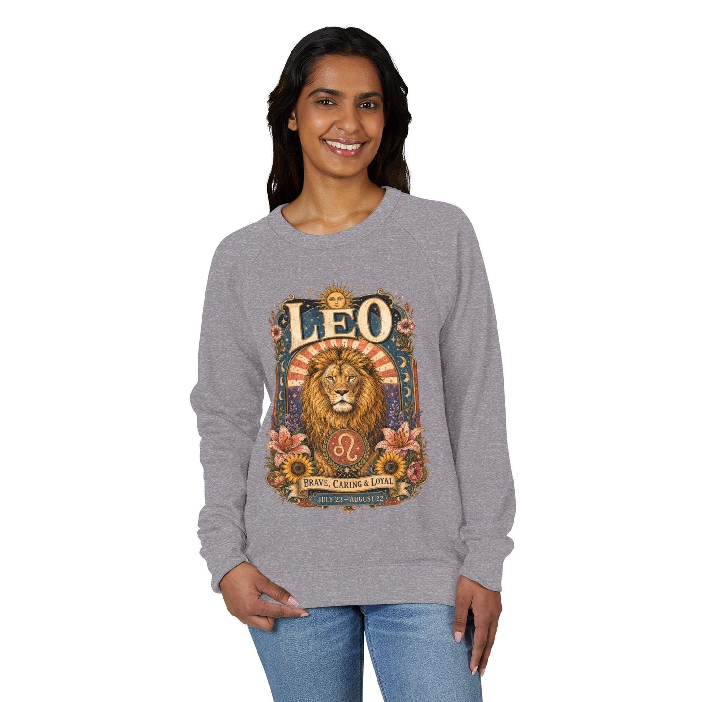 Leo Zodiac Raglan Sweatshirt – Ethereal Lion Artwork