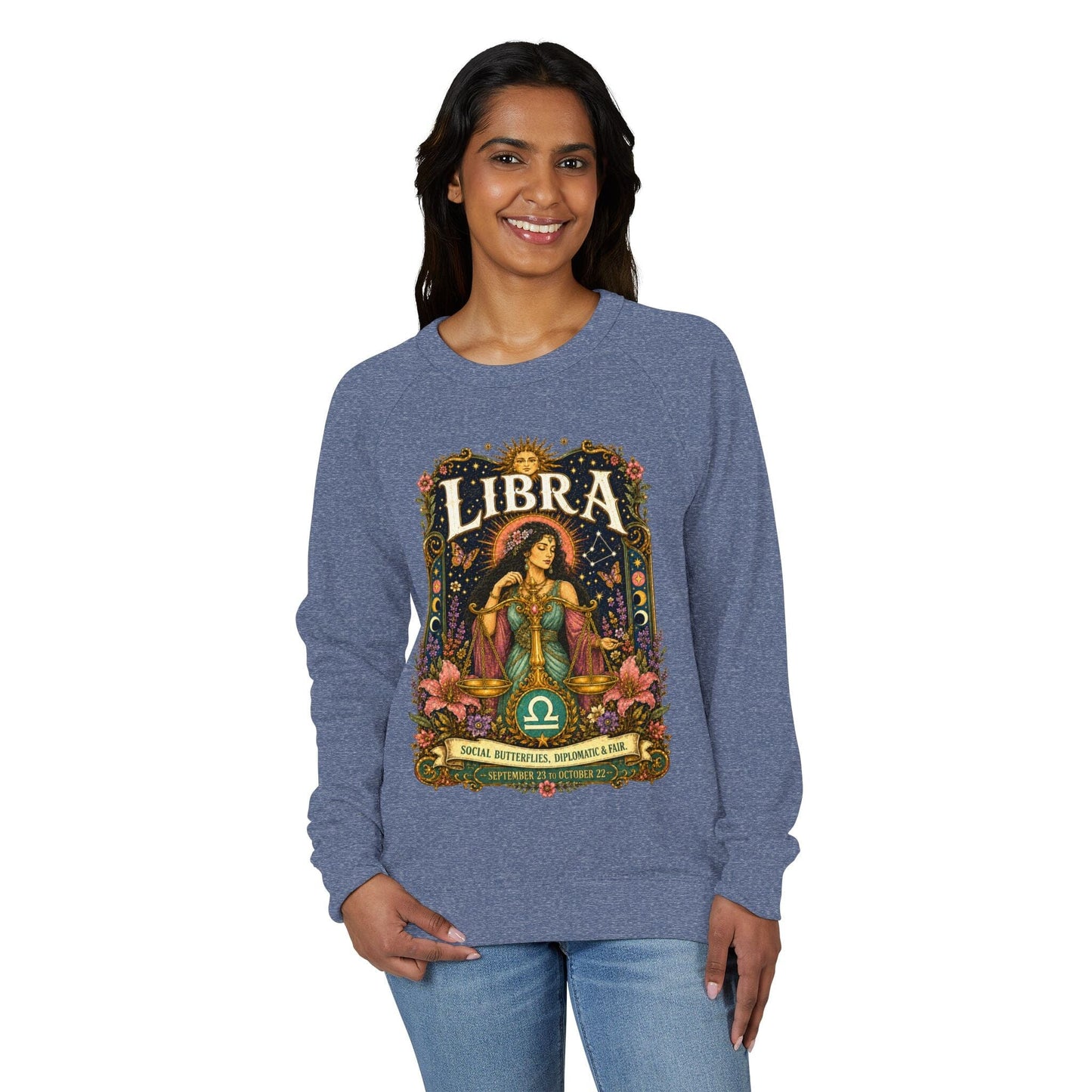 Libra Zodiac Raglan Sweatshirt – Ethereal Scales Artwork