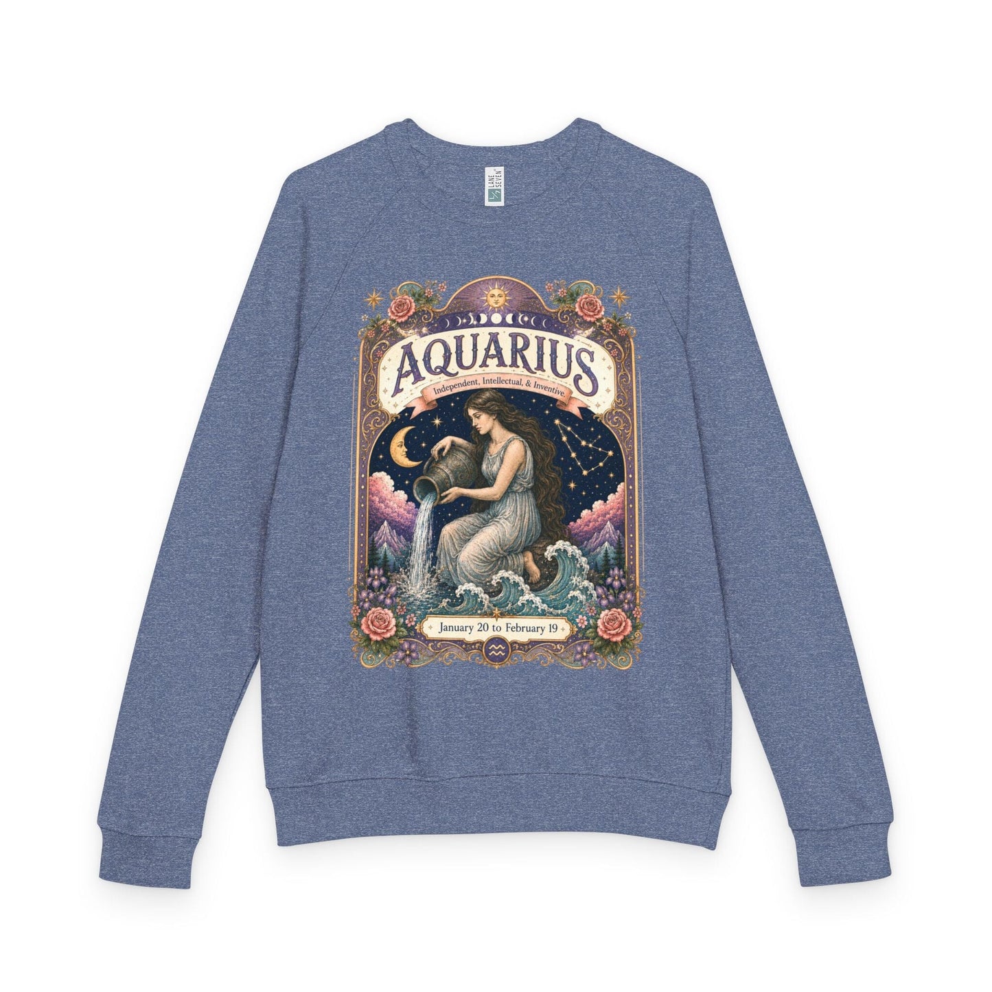 Aquarius Zodiac Raglan Sweatshirt – Ethereal Water Bearer Artwork