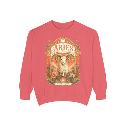 Aries Zodiac Garment-Dyed Sweatshirt – Mystic Ram Artwork