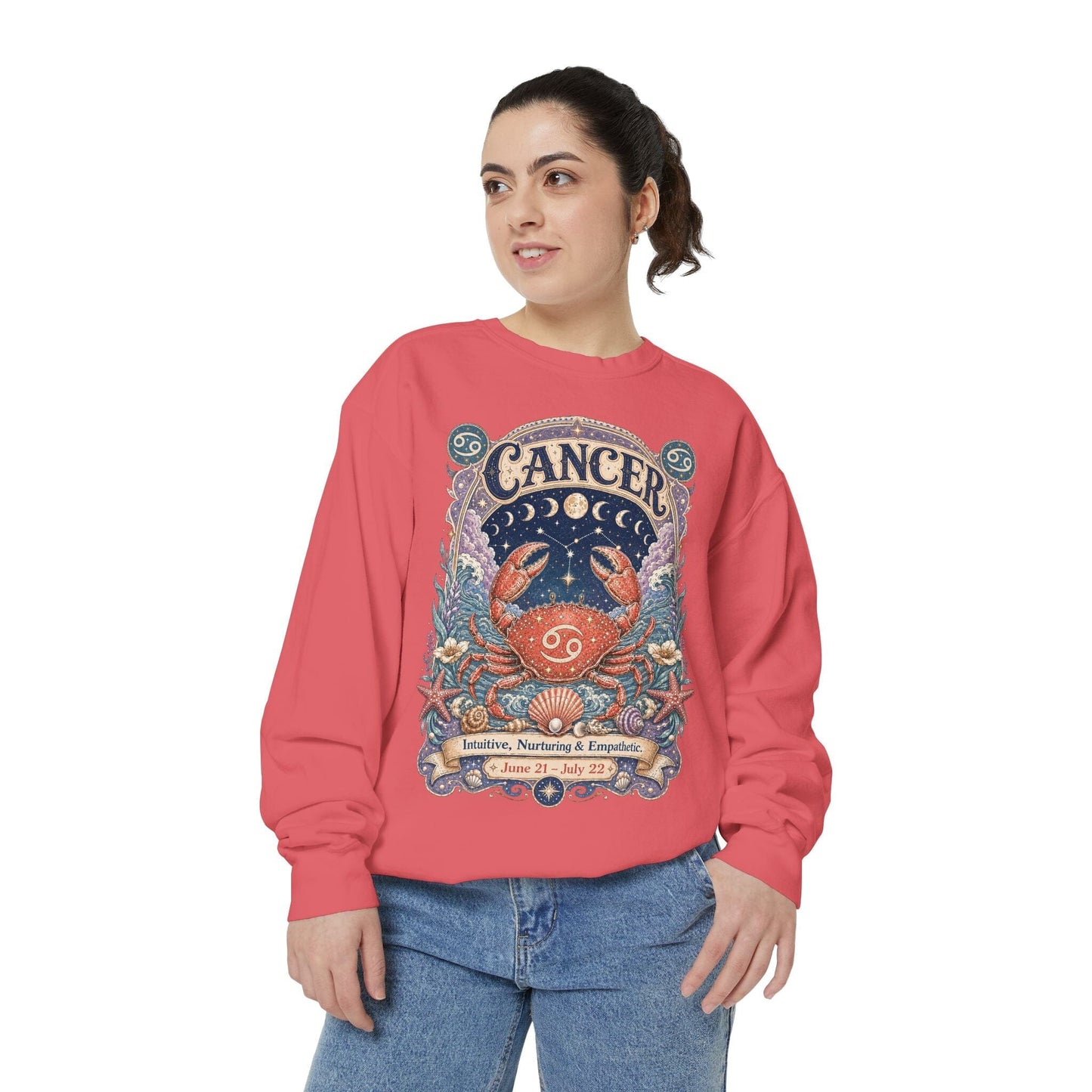Cancer Zodiac Garment-Dyed Sweatshirt – Mystic Crab Artwork