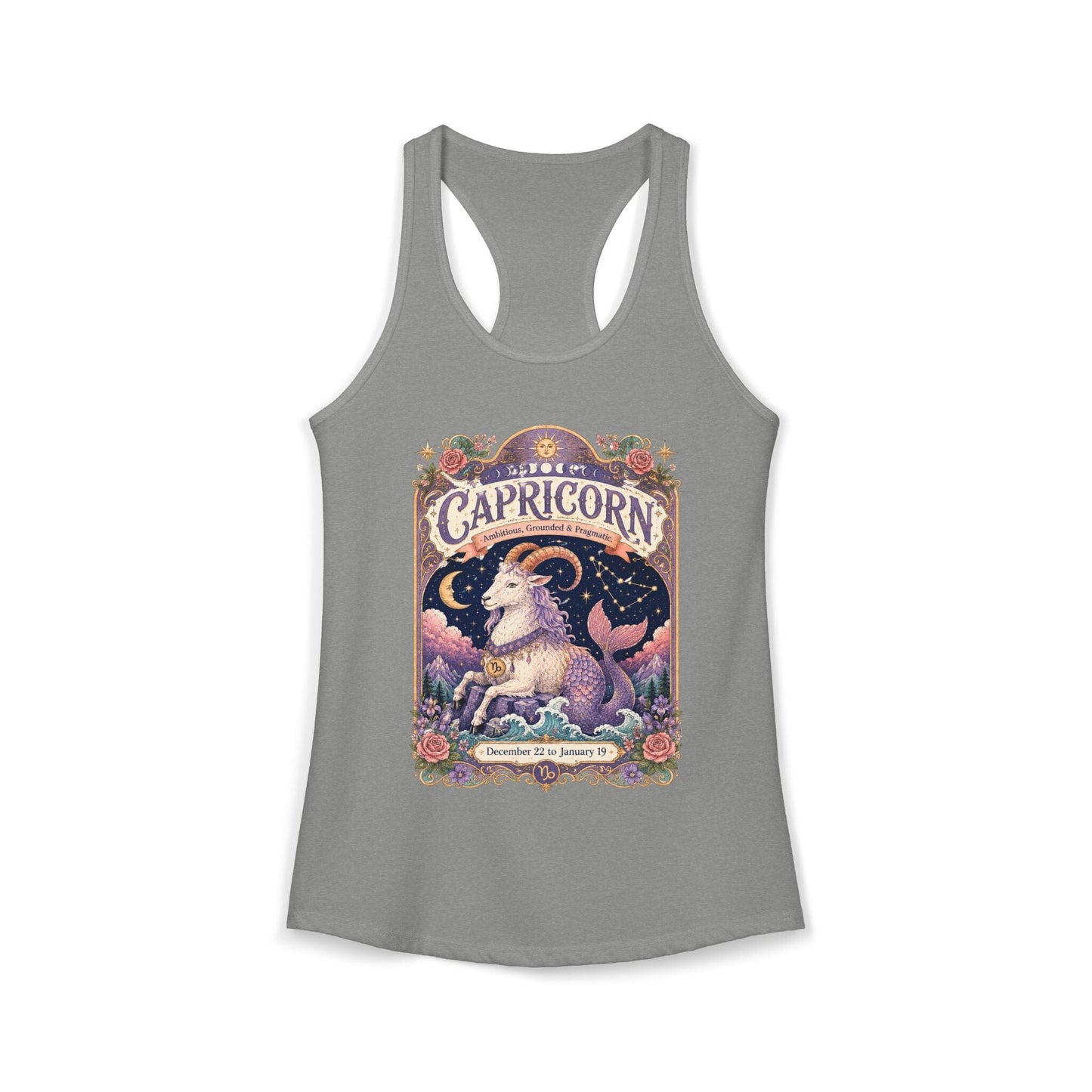 Capricorn Zodiac Women's Racerback Tank – Ornate Sea Goat Artwork
