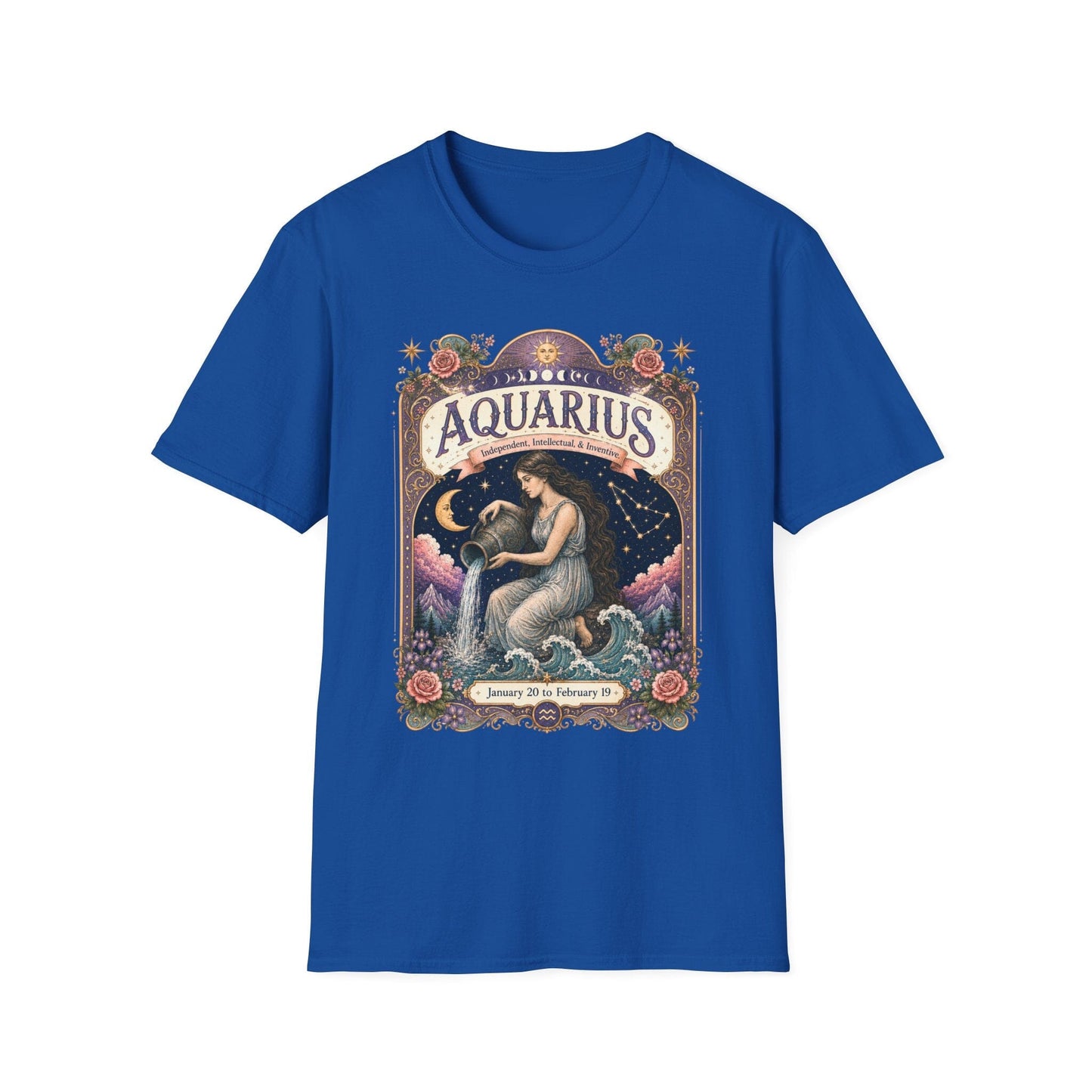 Aquarius Zodiac Softstyle T-Shirt – Celestial Water Bearer Artwork