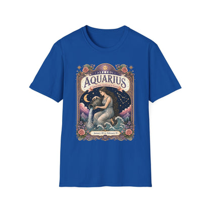 Aquarius Zodiac Softstyle T-Shirt – Celestial Water Bearer Artwork
