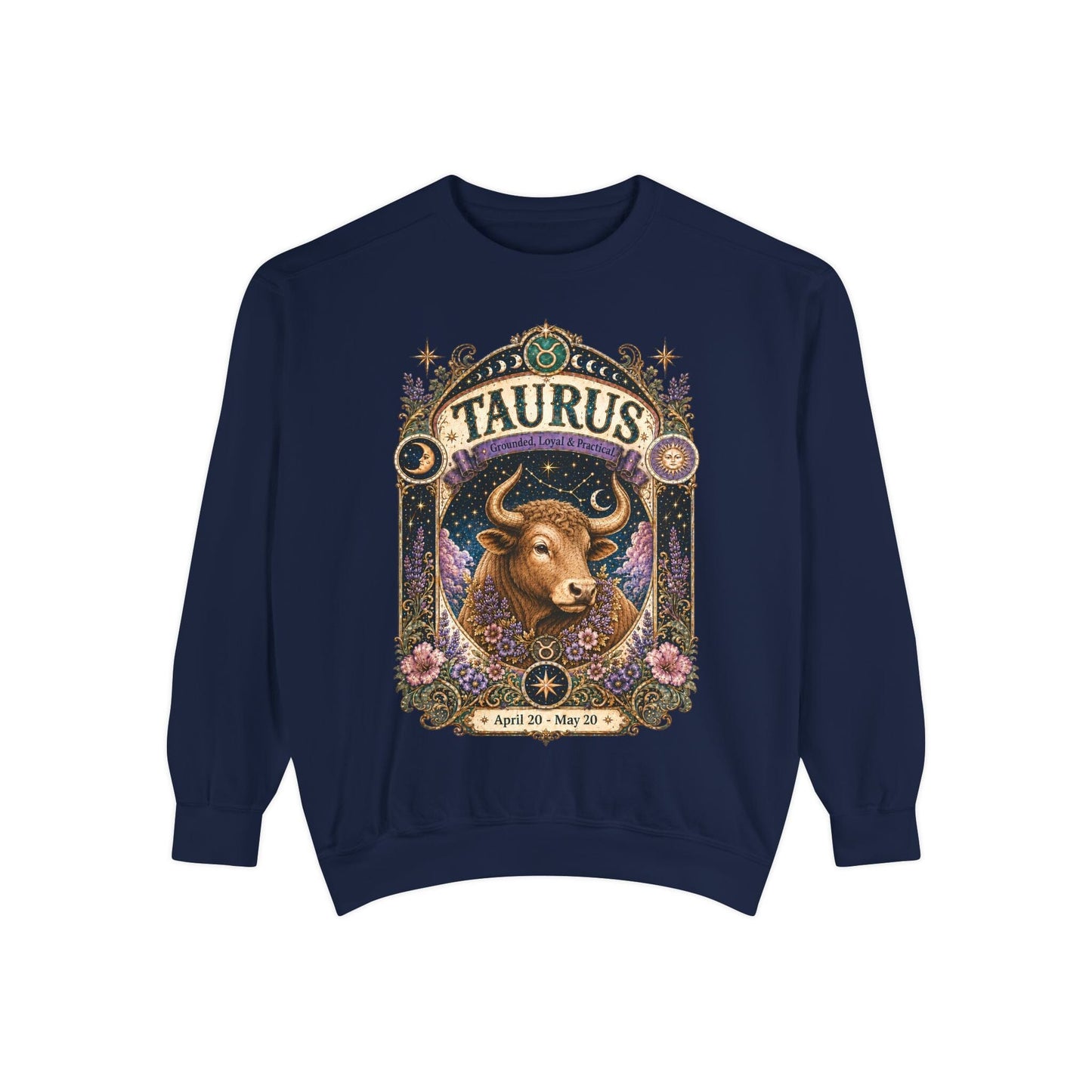 Taurus Zodiac Garment-Dyed Sweatshirt – Mystic Bull Artwork