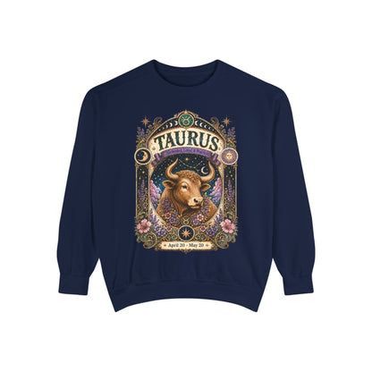 Taurus Zodiac Garment-Dyed Sweatshirt – Mystic Bull Artwork