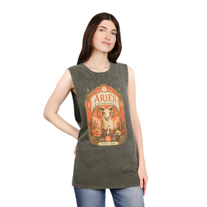 Aries Zodiac Stonewash Tank Top – Cosmic Ram Artwork