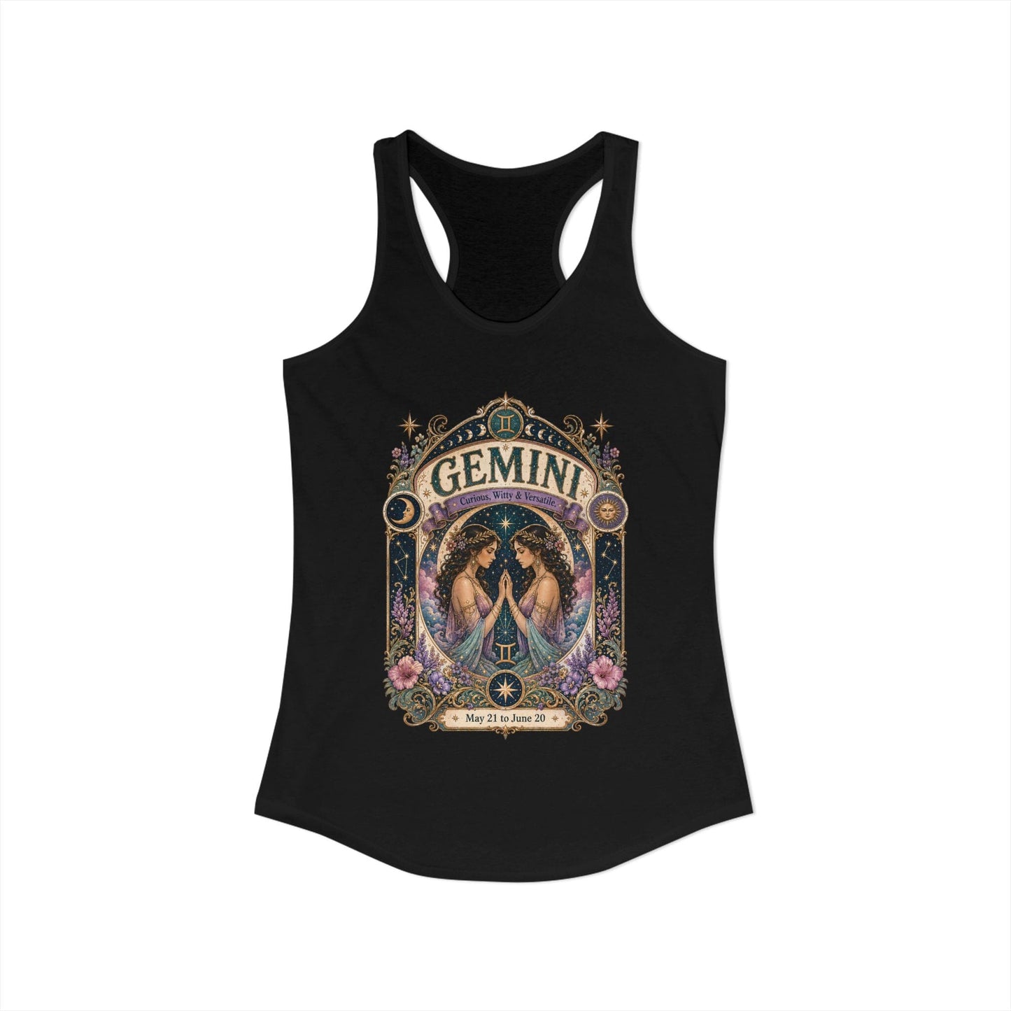Gemini Zodiac Women's Racerback Tank – Ornate Twins Artwork