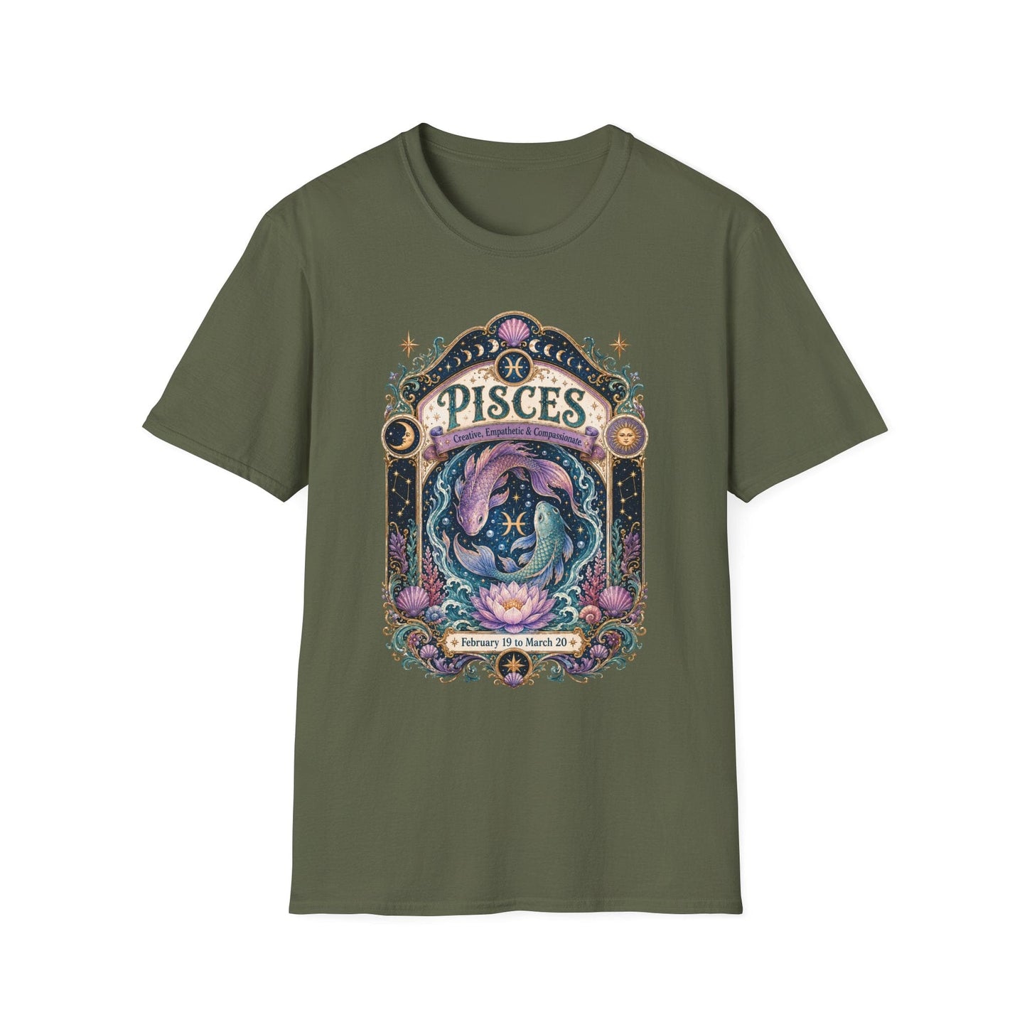 Pisces Zodiac Softstyle T-Shirt – Celestial Fish Artwork