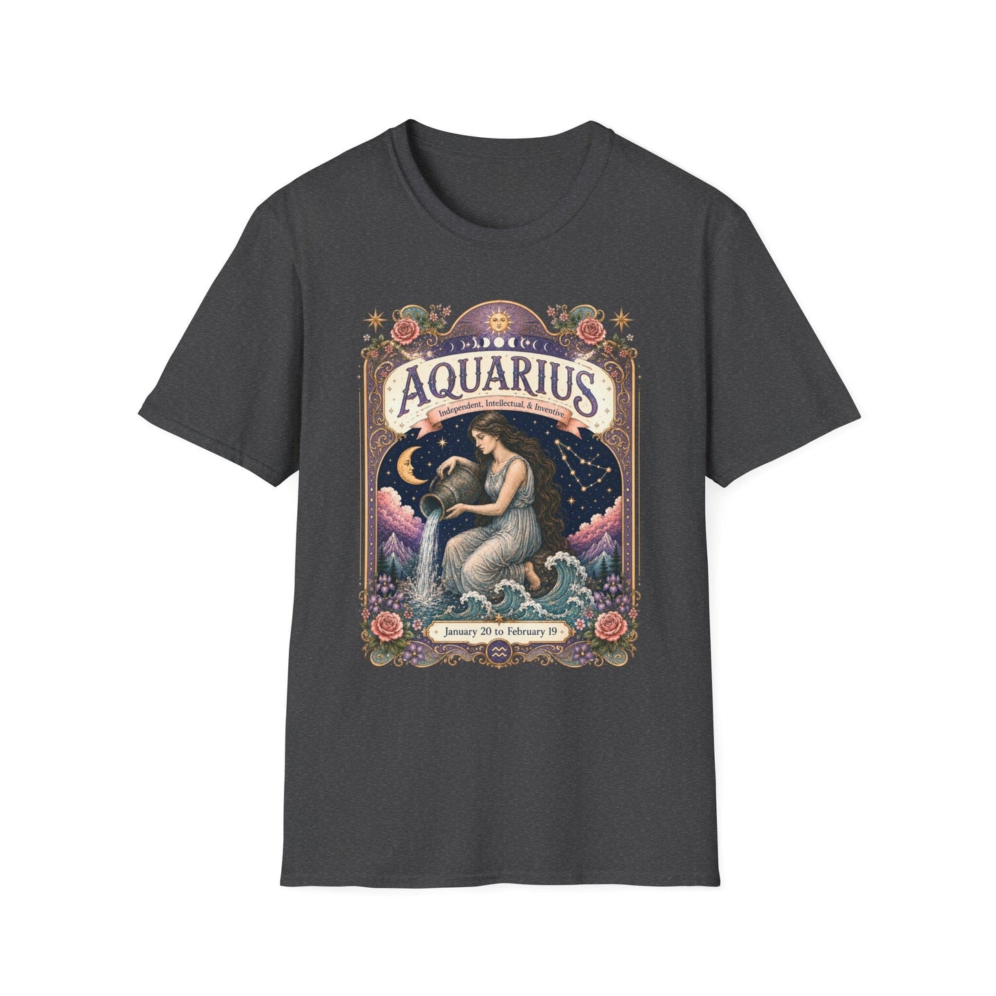 Aquarius Zodiac Softstyle T-Shirt – Celestial Water Bearer Artwork