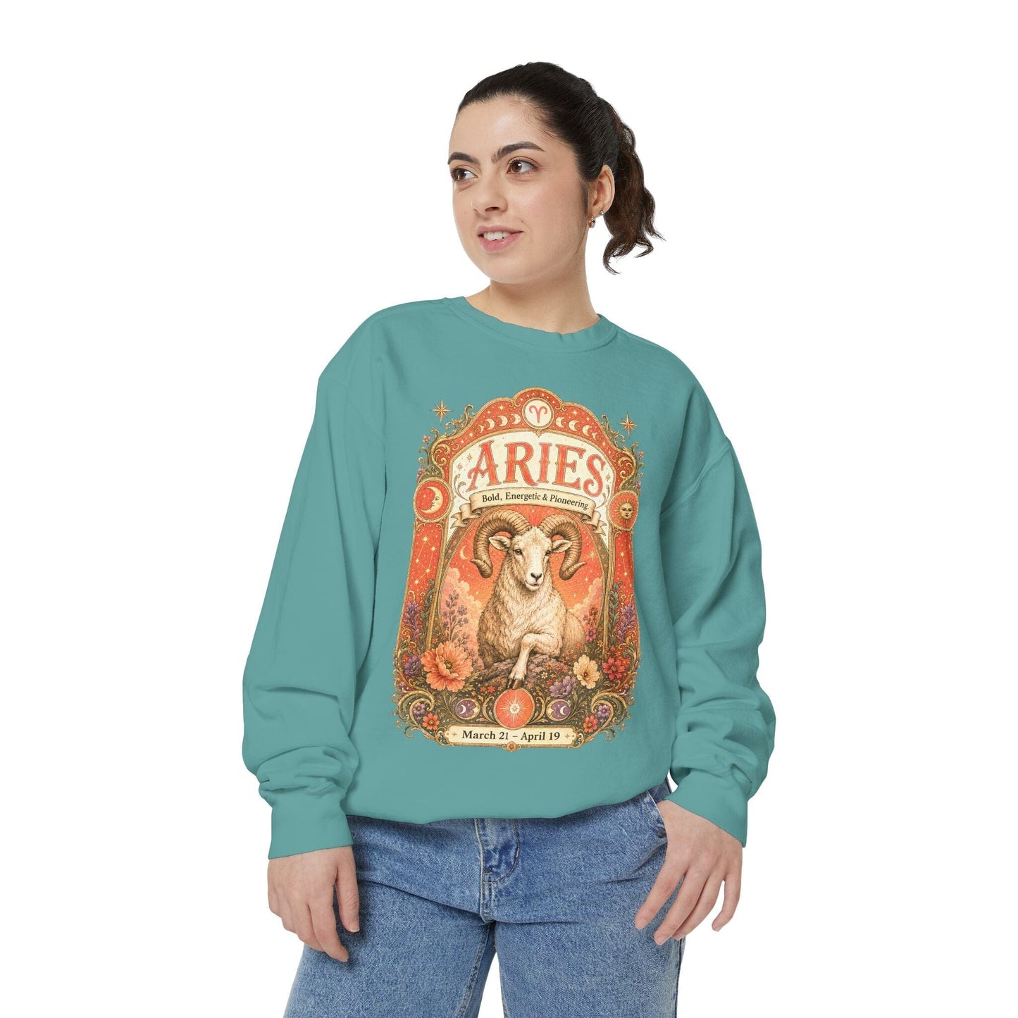 Aries Zodiac Garment-Dyed Sweatshirt – Mystic Ram Artwork