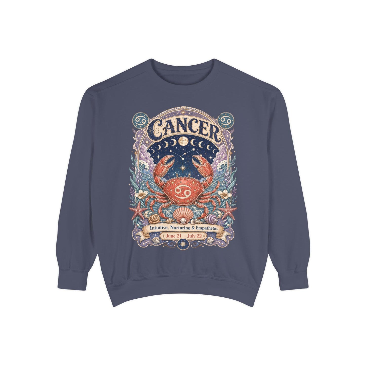 Cancer Zodiac Garment-Dyed Sweatshirt – Mystic Crab Artwork